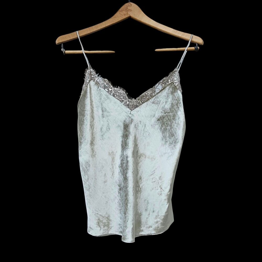 Polo Ralph Lauren Grey Silk Blend Velvet Lace Trim Cami Camisole Sz 2 NEW